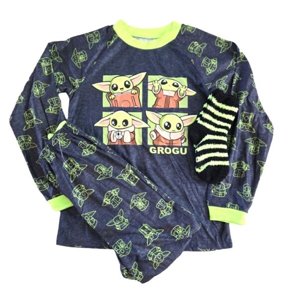NWOT STAR WARS GROGU MANDALORIAN 3 PIECE PAJAMA SET SZ.12 KIDS UNISEX - Picture 1 of 6